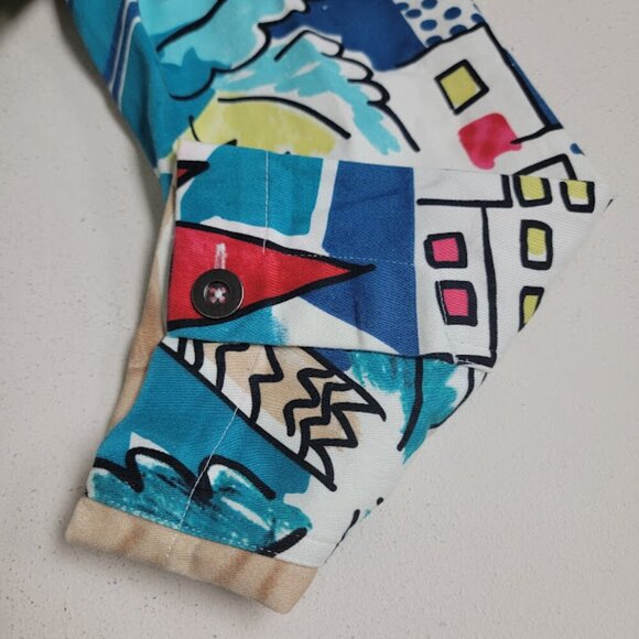 Additions by Chicos Boat Harbor Print Jacket Sz 3 XL Artsy Cotton Blend Long Slv - Picture 9 of 12